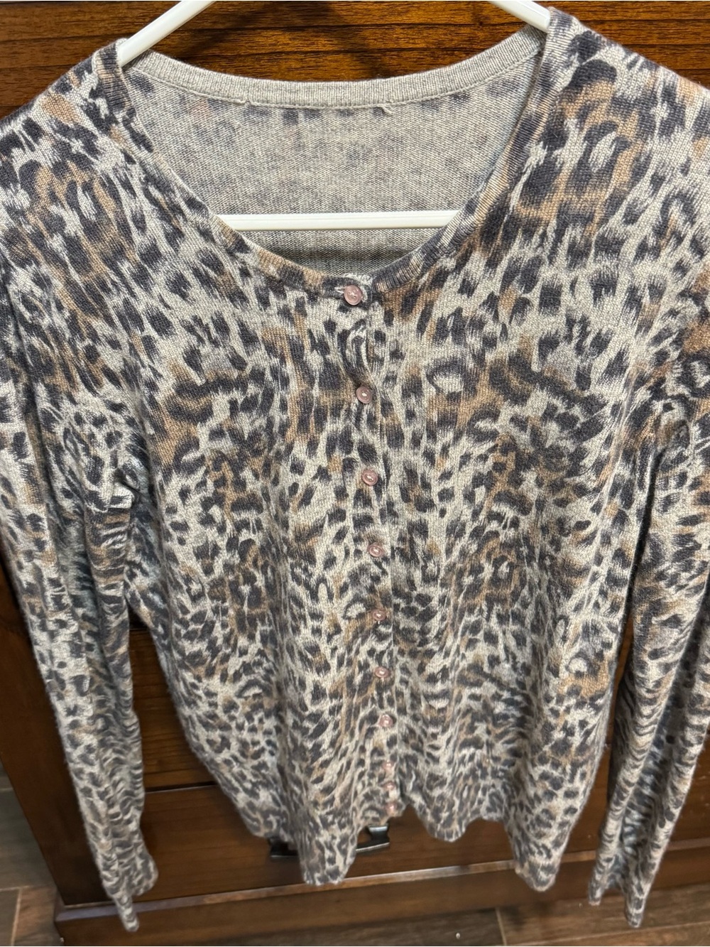 Leopard Print Button-Front Women's Cardigan - Taupe Multi